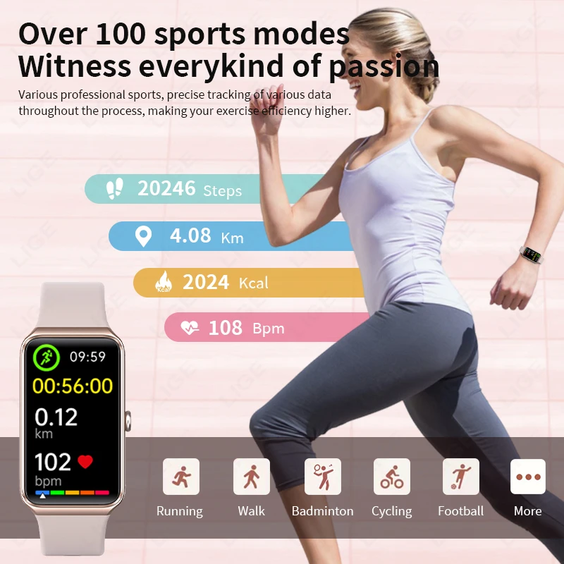 LIGE Smart Watch Women Full Touch Screen Health Monitor IP67 Waterproof Sports Fitness Tracker Smartwatch Woman Bracelet Watches