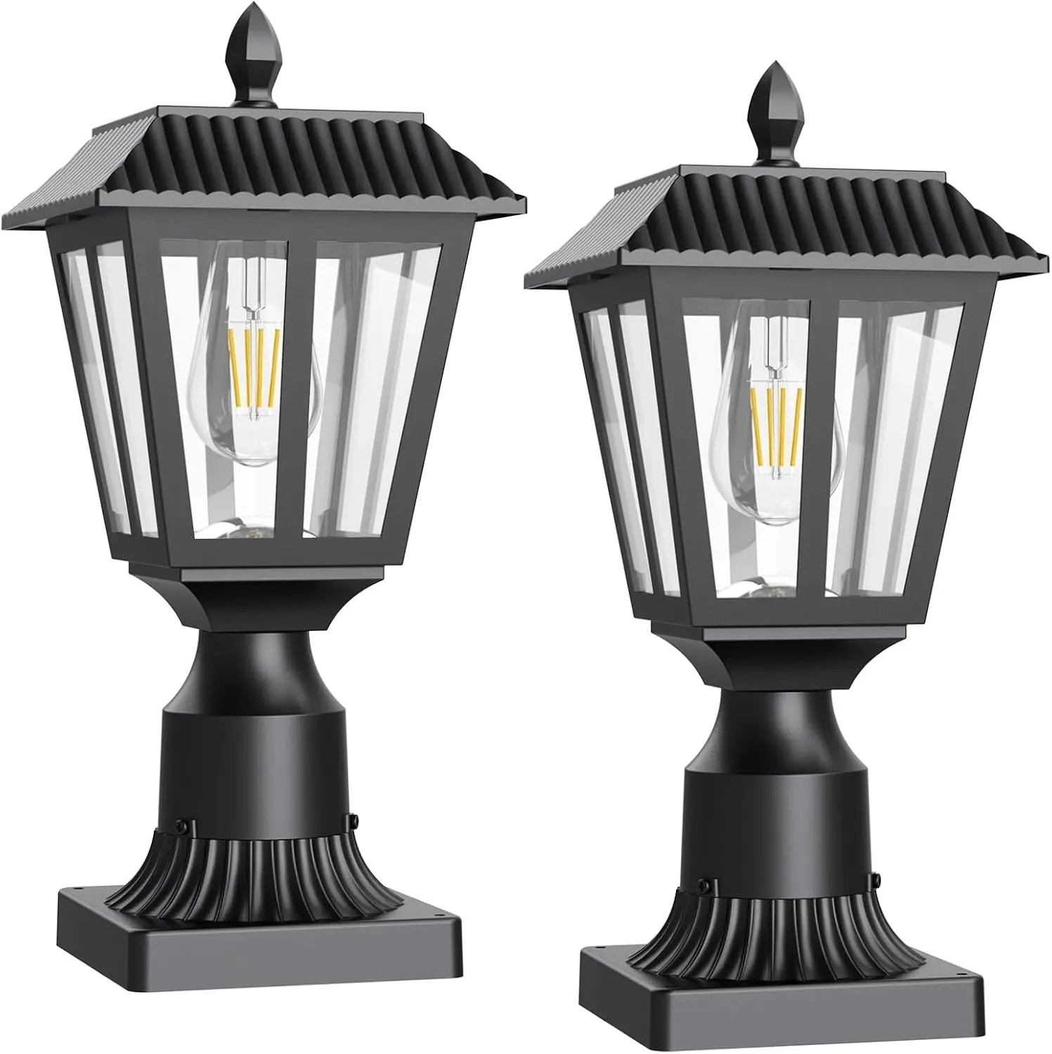 Solar Post Lamp Lights, 2 Pack 6000K Dusk to Dawn Solar Light with Pier Mount Base, Post Lights Outdoor Waterproof for Garden Ya