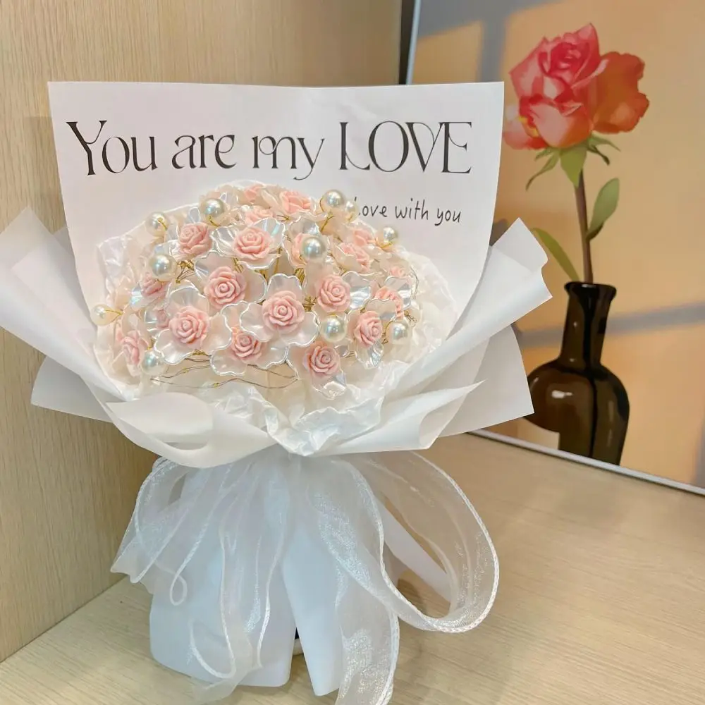 Fashion DIY Rose Bouquet Birthday Gift Photo Props Handmade Flowers Never Wither with Light Rose Material Package