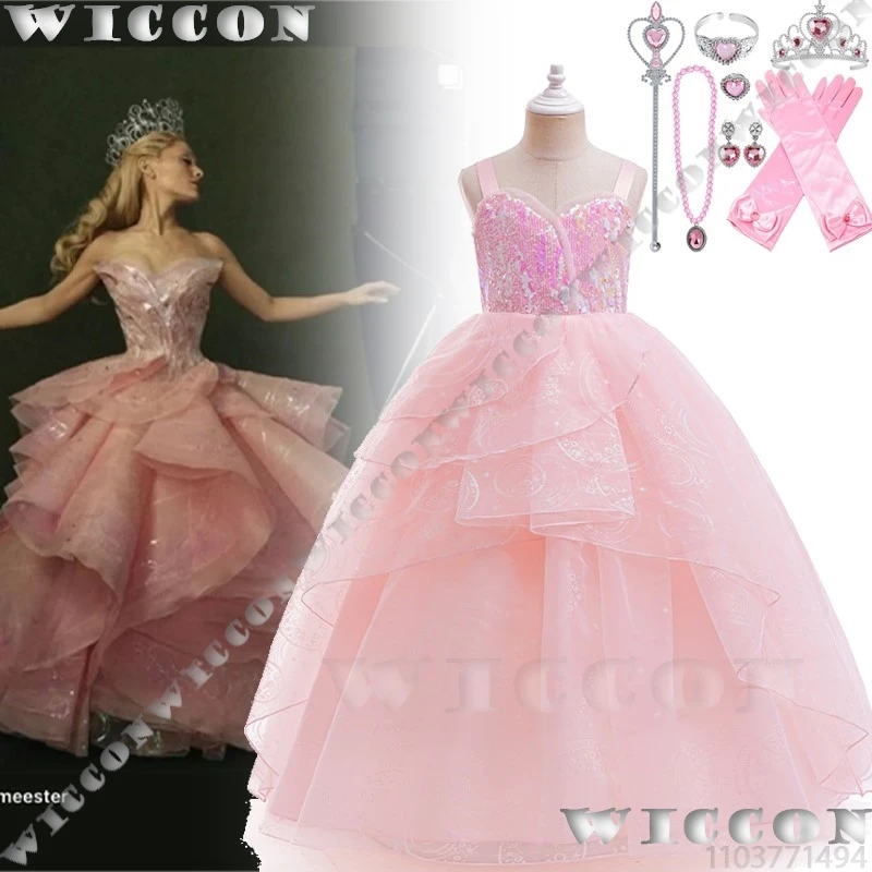 Glinda Princess Movie Wicked Cosplay Costume Prop Chirld Suit Pink Dress 110-160CM Size Wand Girl Holloween Roleplay Customized