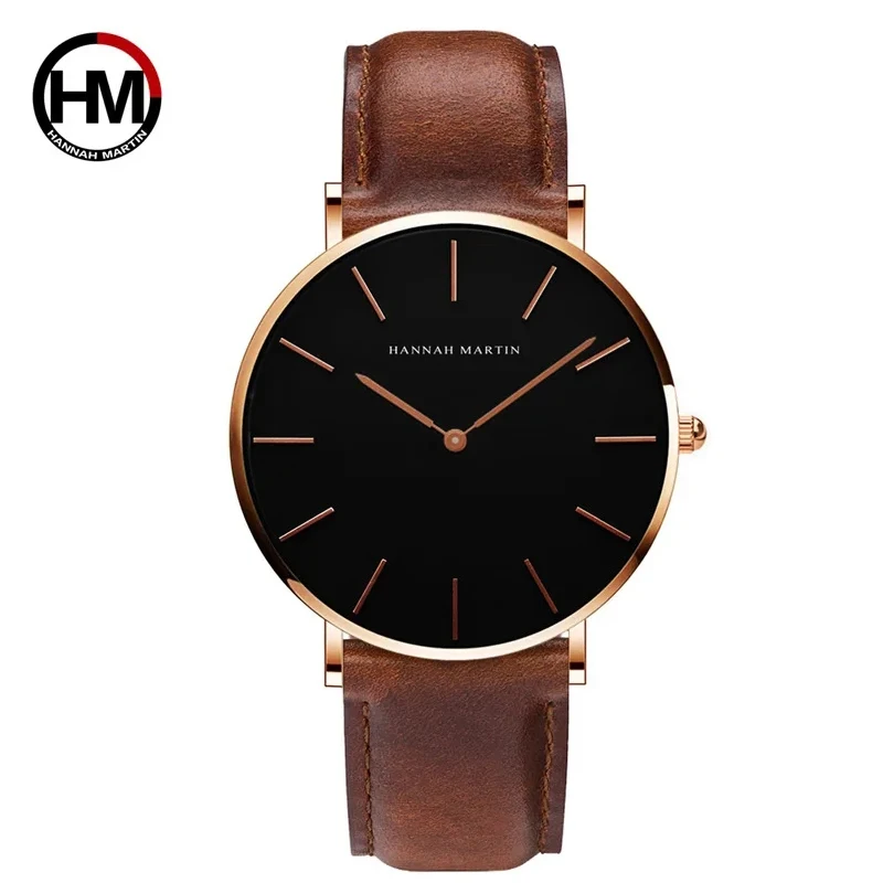 Hannah Martin classic men\'s watch Japanese seasonal waterproof mesh belt leather clock fashion business ultra-thin watch.