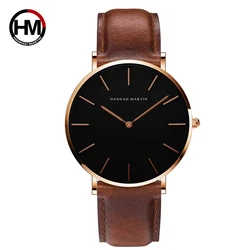 Hannah Martin classic men's watch Japanese seasonal waterproof mesh belt leather clock fashion business ultra-thin watch.