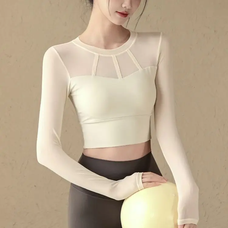 Long Sleeve Yoga T-Shirt Women's Fitness Pilates Slimming Running Training Top Breathable Sporty Style Polyester Fiber