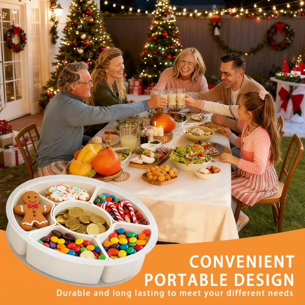 2026 Rotating Divided Serving Tray With Lid Handle Clear Snack Container Fruit Veggie Charcuterie Desktop Food Party Christmas