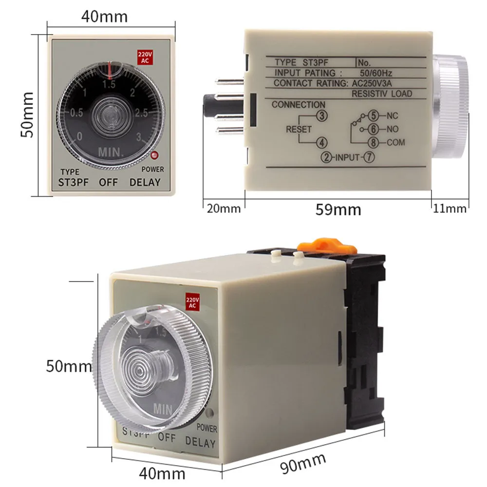 ST3PA Delay Relay Knob Control Timer Time Relay Delay ST3P AC DC 24V 220V 380V Power On Delay Timer ST3PA-B ST3PC-D ST3PA-C