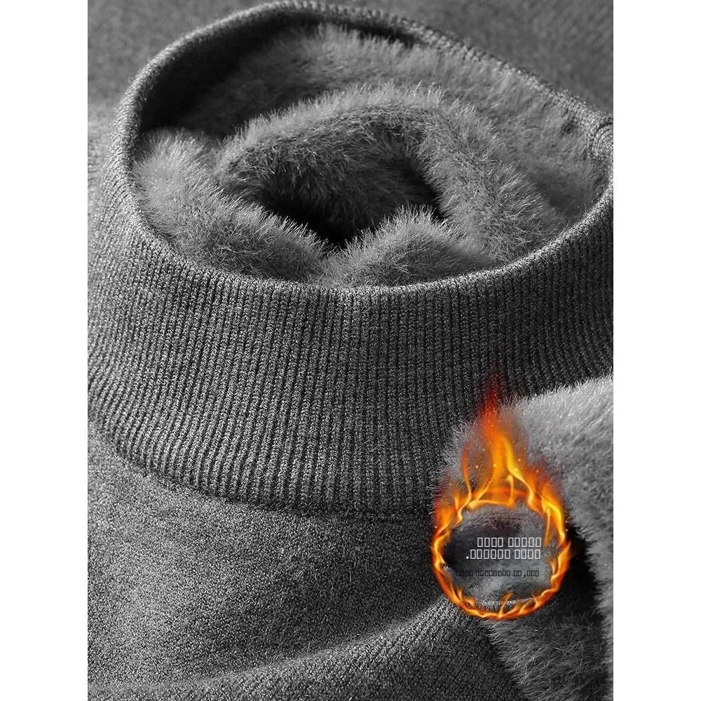 

Thiened Mid-Ne-Piece Fce Men's Knitted Sweater f-High Collar Inner Wear Casual Autumn Winter Faion Polyester ...