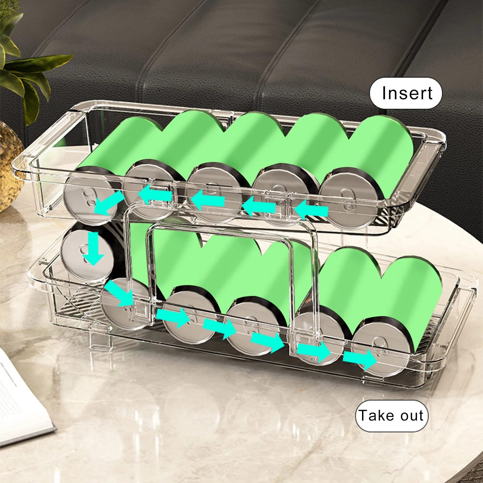 Refrigerator Beverage Can Storage Rack Soda Can Organizer Easy Access Transparent Two-Tier Design Beverage Can Holder Drink