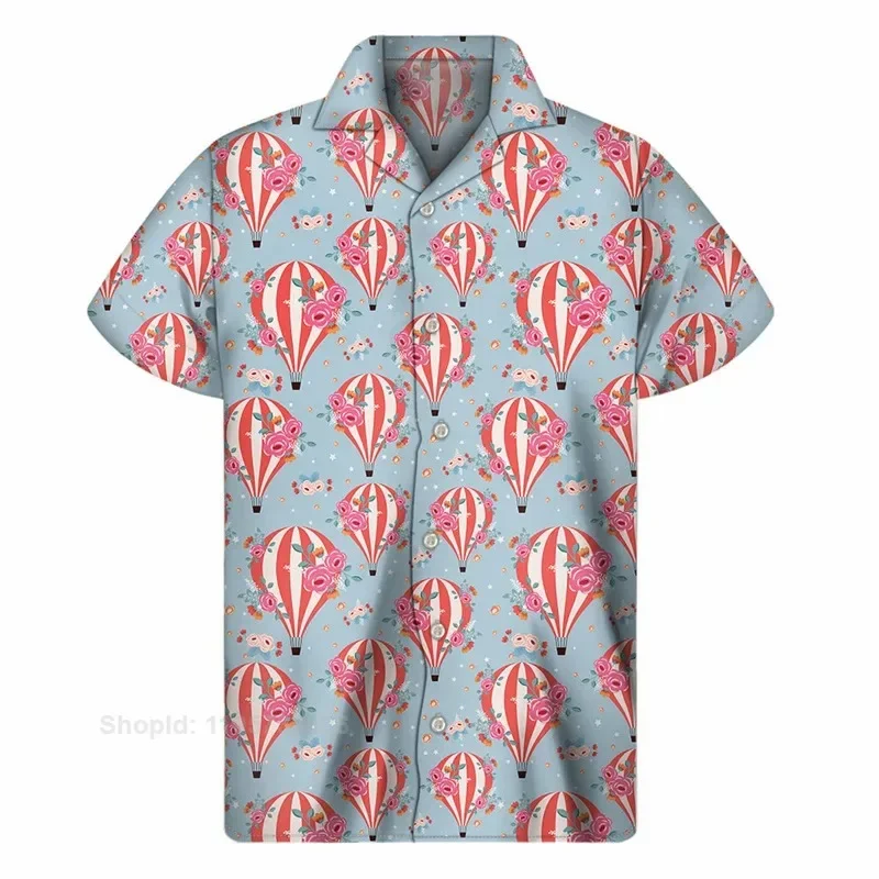 Cartoon Air Balloon 3D Print Hawaiian Shirt Men Summer Cool Lapel Shirts Fashion Short Sleeve Tops Oversized Button BTee