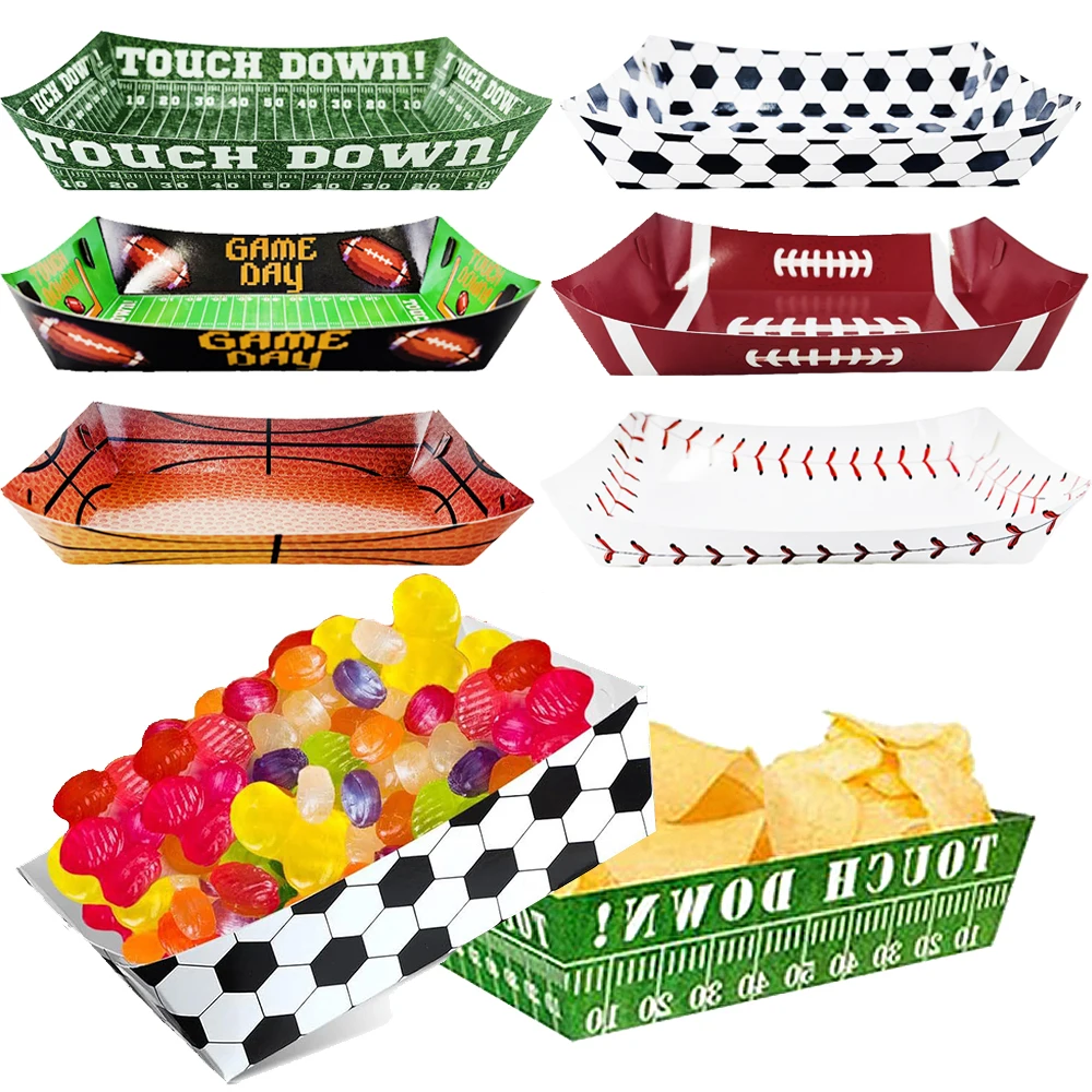 12pcs/PACK  Sport Party Decorations Boat Box Soccer Baseball Basketball Snack Fast Food Box For Sport Game Party Favor Supplies