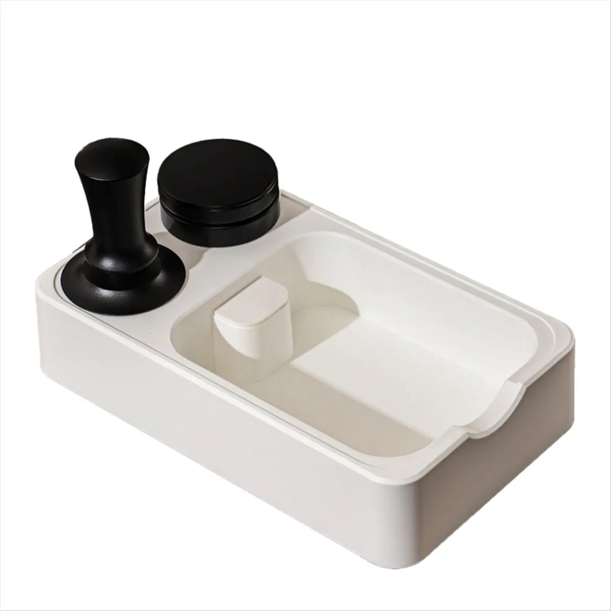 2026 Trend Three-Piece Storage Base Multifunctional Household Coffee Tamper Knocking Box Italian Powder Distributor White
