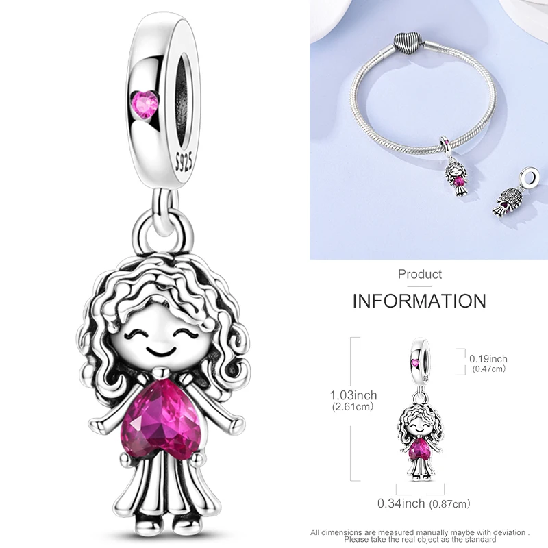 925 Sterling Silber Rosa Ballett-Mädchen Anhänger Junge Mädchen Schwestern Paare Anhänger Passend für Armband DIY Schmuck Original Mode für Frauen – Detail 17