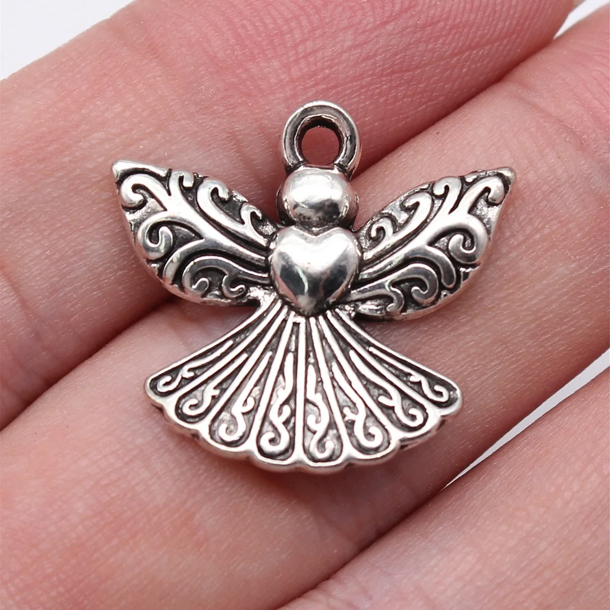 WYSIWYG 10pcs 21x23mm Antique Silver Color Heart Angel Charms Pendant For DIY Jewelry Making Handmade Jewelry Craft Findings