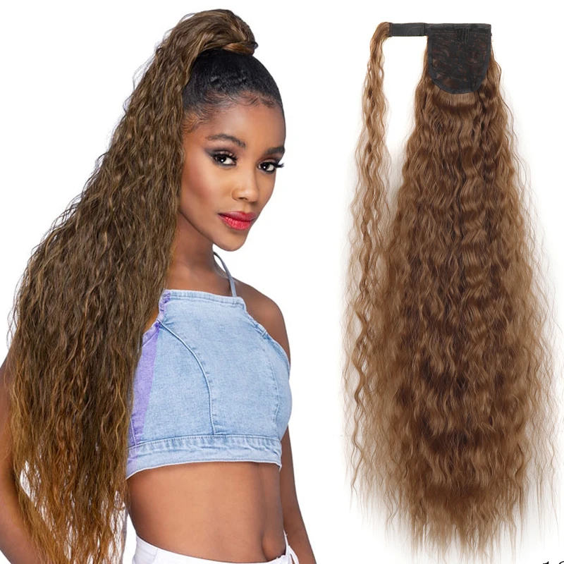 

Synthetic Corn Wave Ponytail Extension Clip in Long Wavy Curly Hair Wrap Around Ponytail Heat Resistant Hairpiece for Women
