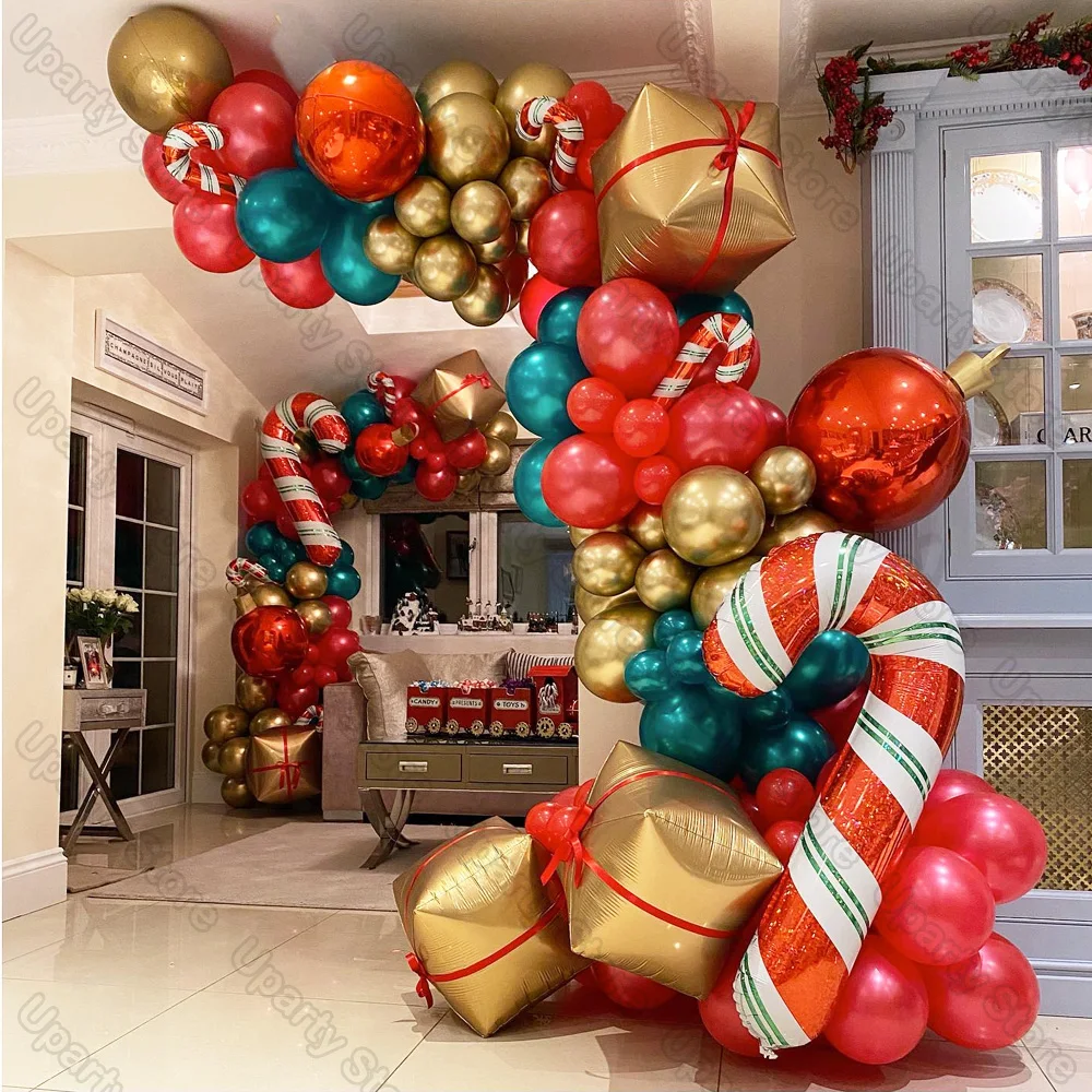 

Christmas Balloons Arch Red White Metallic Silver Candy Cane Foil Globos Balloon Garland for New Year Christmas Party Decoration