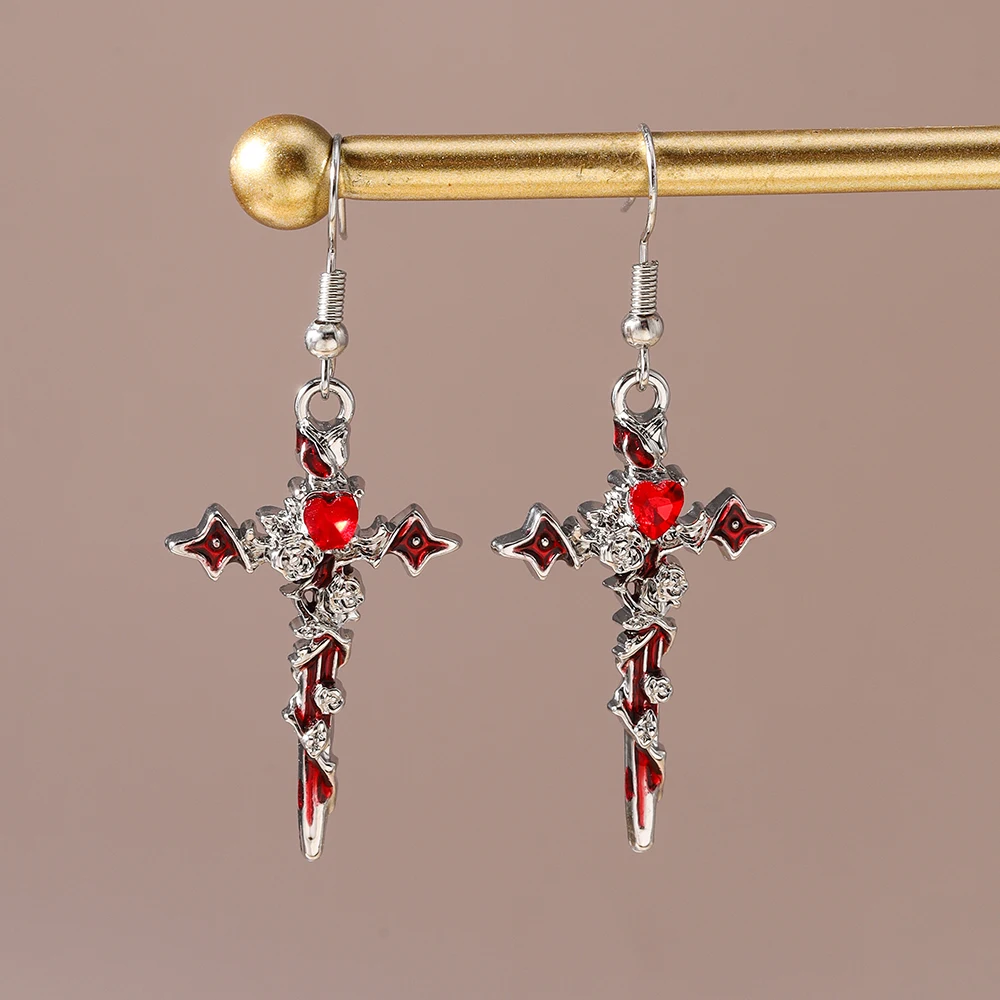 Aihua Vintage Gothic Kreuz-Ohrringe Punk Schwert Kreuz Anhänger Ohrringe Handgefertigter DIY Steampunk Kreuzschmuck Accessoires – Detail 5