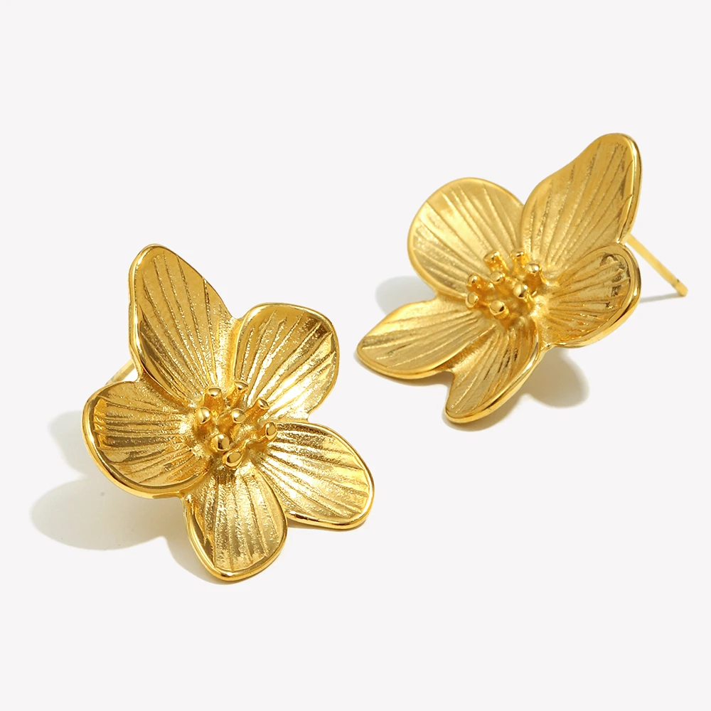 E.B.belle 3D Stamen Flower Earrings Tarnish Free 316L Stainless Steel Women's Earrings 18K Gold Plated Gift