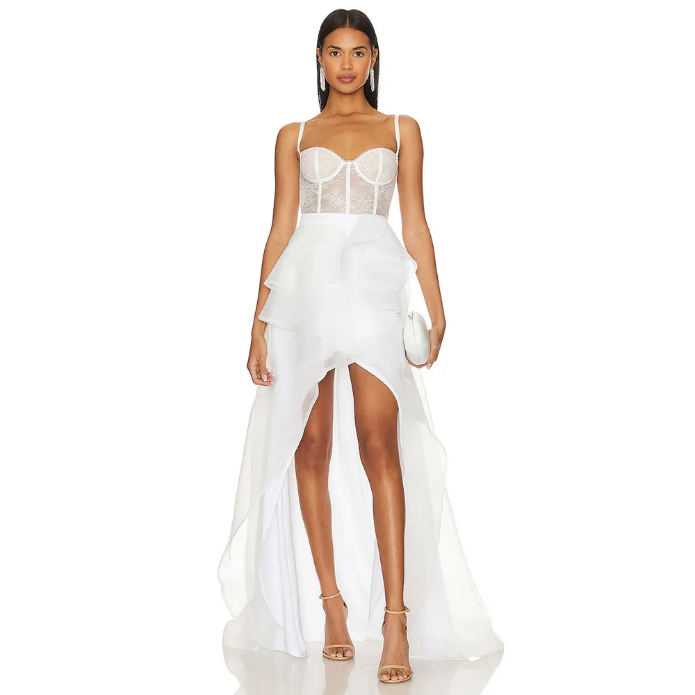 Vestido de noche de Organza marfil para boda, tirantes finos, vestido de fiesta frontal, Mini corto, línea A, vestido Formal de fiesta sin mangas