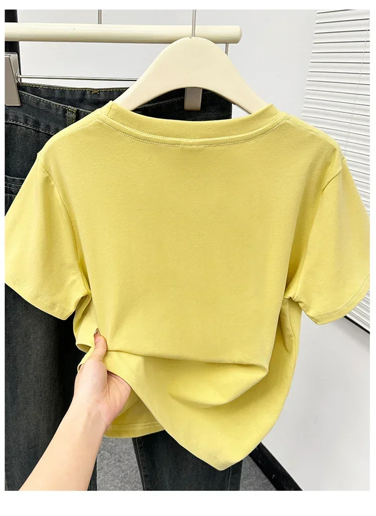 2026 Sommer Neue Hochwertige Lässige T-Shirts Sexy Kurzarm Modischer Trend Einfarbige Damenkleidung Y2k Tops – Detail 36
