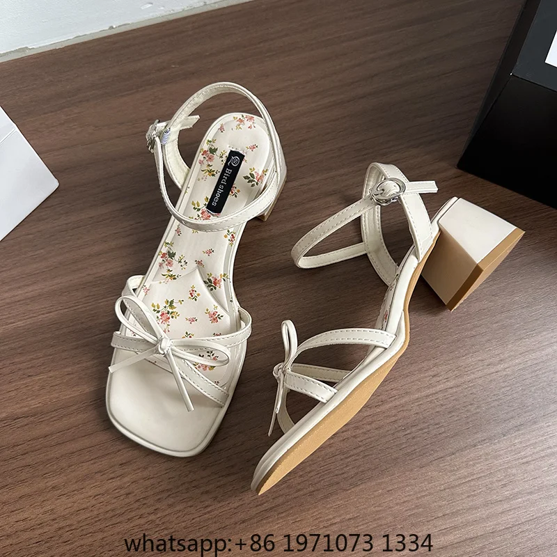 New Summer Butterfly-knot Thick Heel Women Sandals Fashion Floral Ankle Strap Shoes Ladies Outdoor Dress Gladiator Sandalias