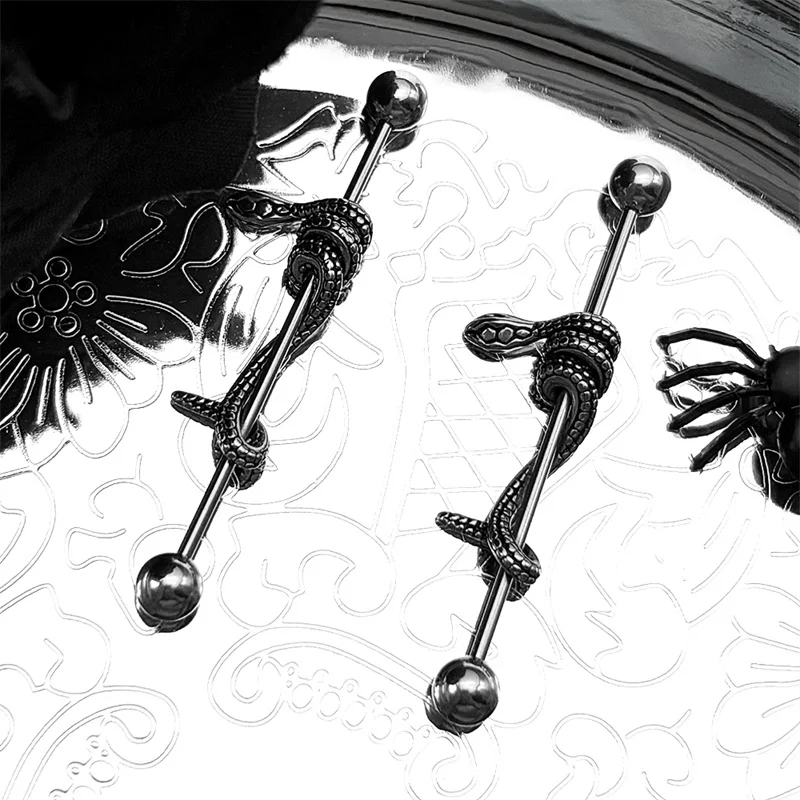 

Single Gothic Punk Snake Industrial Barbell Earrings For Women Men Stainless Steel Silver Color Piercing Body Ear Studs Jewelry