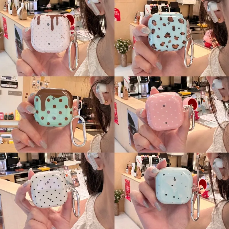 

For Samsung Galaxy Buds 4 Pro 3 FE 2 Pro Live Core Case Ins Summer Polka Dots Leopard Print Earphone Cover Protective Hook Funda