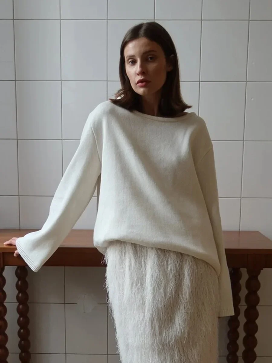 

Новый женский хлопковый свитер с открытой спиной, свободный вязаный пуловер, джемпер, осень-зима, модный свитер для поездок на работу