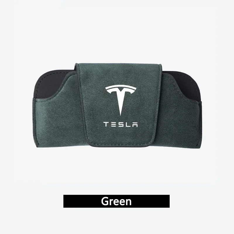 New Car Suede Leather Glasses Box Sun Visor Glasses Case Storage For Tesla Model 3 Model S X Model Y Roadster SpaceX Accessories