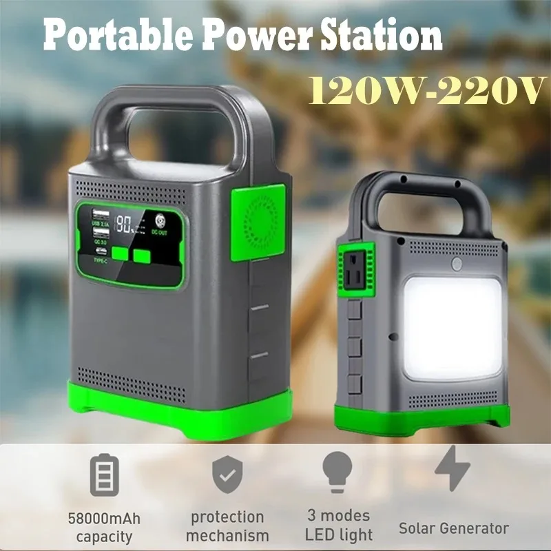 58000mah Portable Power Station 220V 130W Outdoor Emergency Storage Power Supply Solar Generator for Camping Fishing RV etc