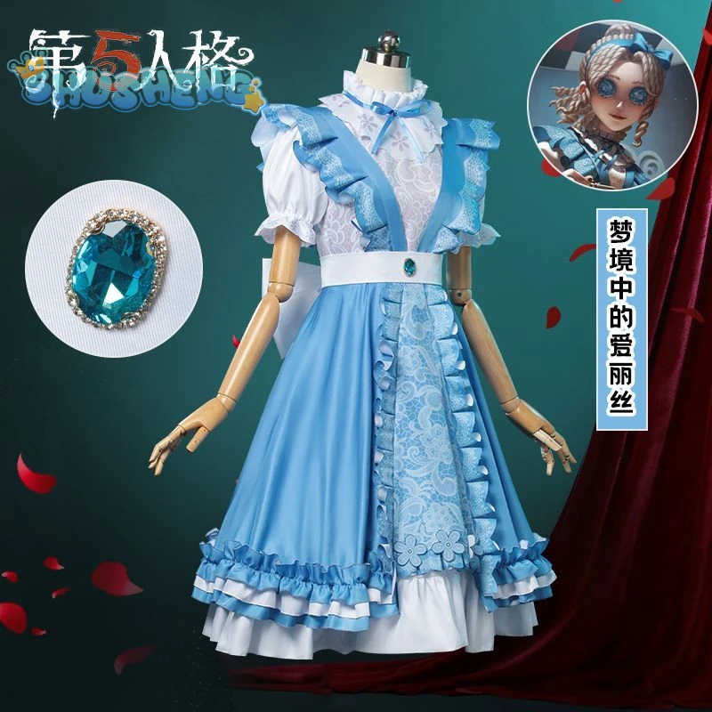 Identity Ⅴ Reporter Cosplay Alice Derose Costume Halloween Carnival Sweet Light Blue Lolita Dress Accessory Set Girls' Uniform