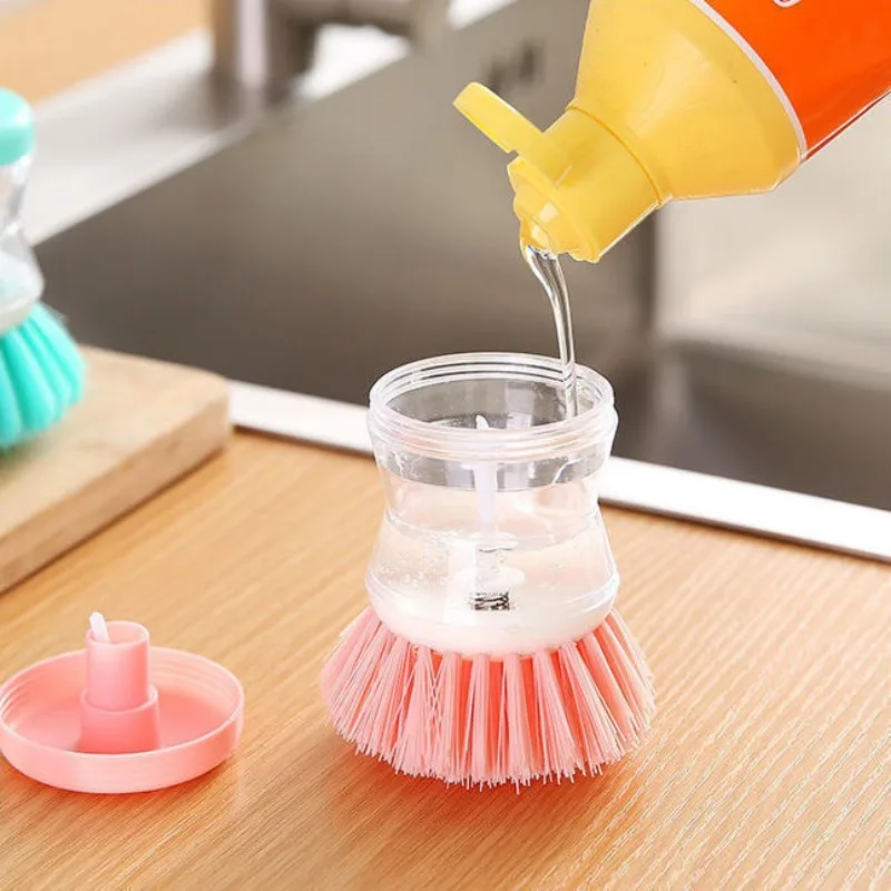 Hot Sale Kitchen Cleaning Brush Pot Dish Brush with Washing Up Liquid Soap Dispenser 2 In 1 Long Handle Cleaing Brush