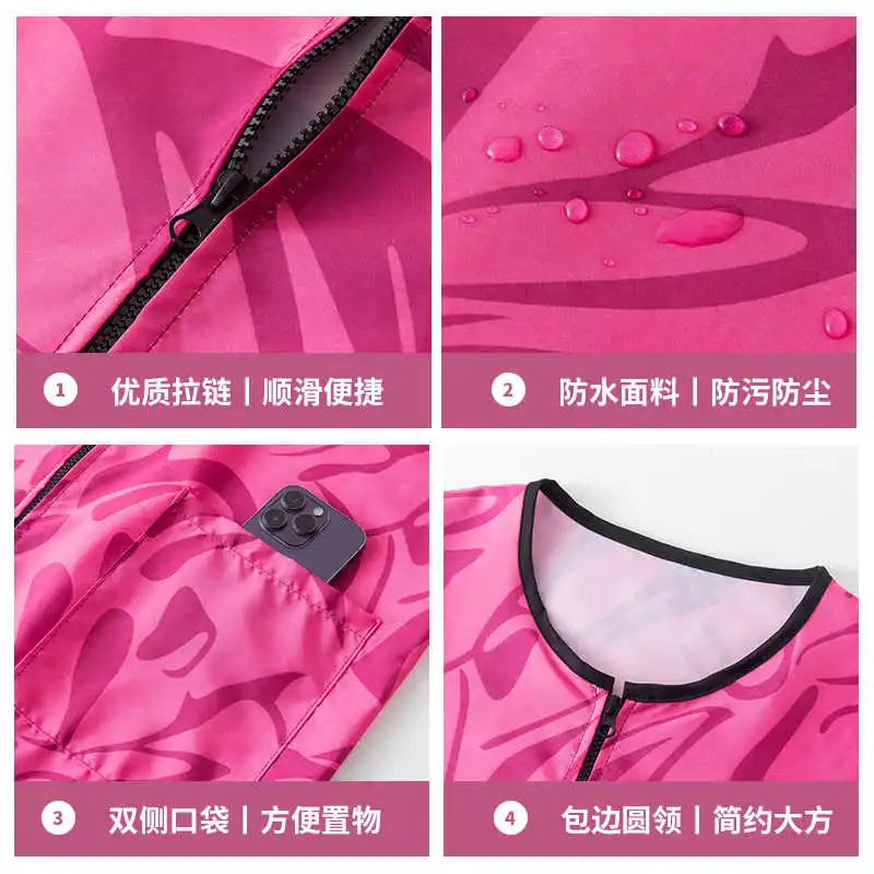 Printing Waterproof Work Clothes Thin Style Women's Kitchen Cook Apron Long Sleeves Smock Outdoor Garden Gown Housework Uniform