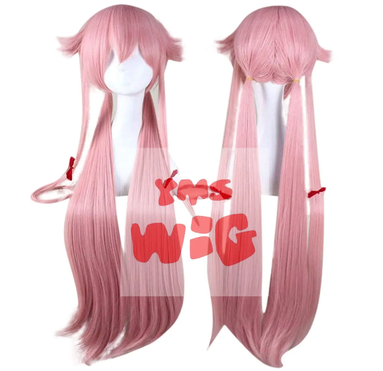 YMS WIG The Future Diary Yuno Gasai 80cm Long Pink Straight Women's Girl Heat Resistant Cosplay Costume Wig + Track + Cap