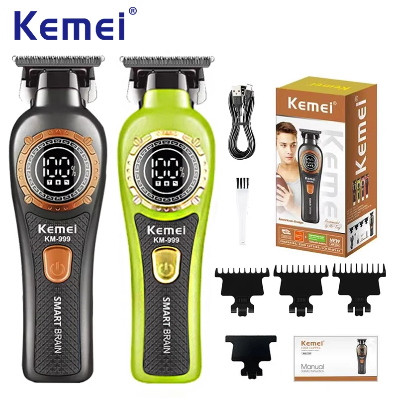 

Kemei KM-999 Rechargeable Electric Hair Cut Machine LED Display Hair Clipper Professional Cordless T-Blade Hair Trimmer For Men