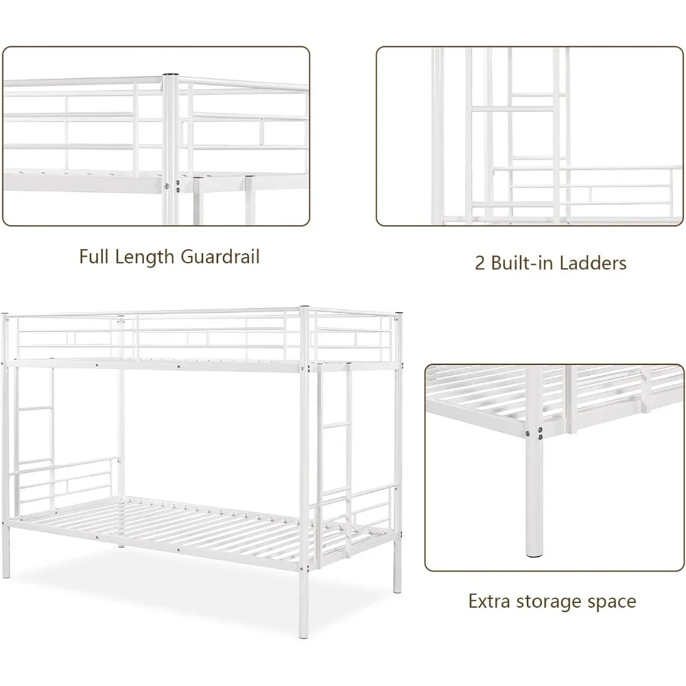 Двухъярусная кровать с двумя односпальными кроватями, металлические двухъярусные кровати с двумя односпальными кроватями, сверхпрочные двуспальные кровати с двумя лестницами для мальчиков, девочек-подростков, взрослых, детские кровати