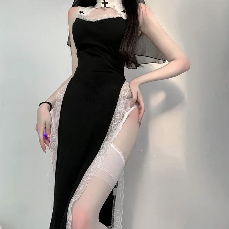 Halloween Costumes for Women Sexy Nun Cosplay Lingerie Tempting Uniform Party Performance Sitt Dress Attractive Seduce Cloth$0$k