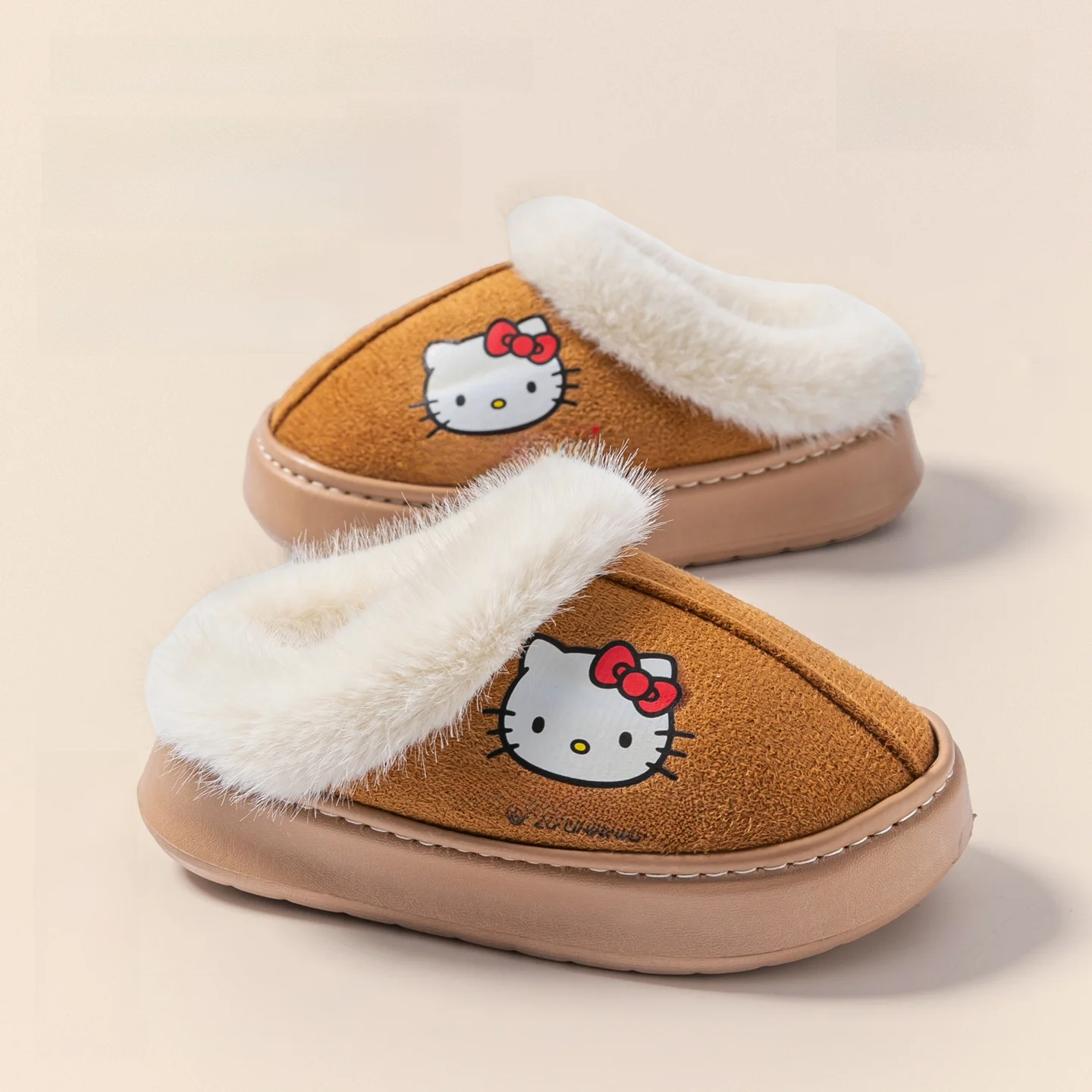 

Kids' Slippers House Shoes Cartoon Hello Kitty Winter Shoes For Girls Warm Anti-slip Soft Home Slipper Bottom Brown Shoes Size 2