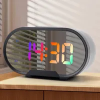 LED Mirror Digital Alarm Clock Table Electronic Alarm Clock 12/24H Snooze Function Bedroom Bedside RGB LED Display Clocks