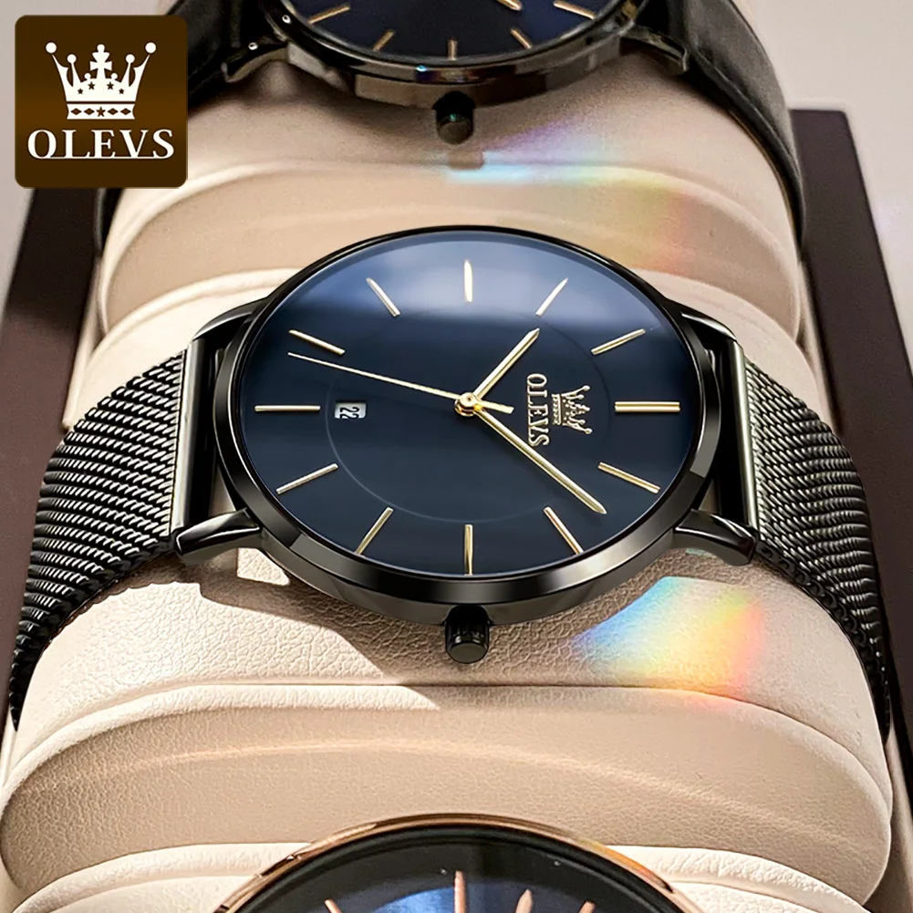 OLEVS 5869 Original Brand Fashion Men's Watch Simplicity Dial Trendy Quartz Watch Waterproof Date Milanese Mesh Belt  Wristwatch