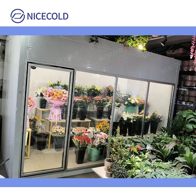 Custom Multifunction 4 Glass Door Walk In Cooler Cold Room For Flowers Display Cooler