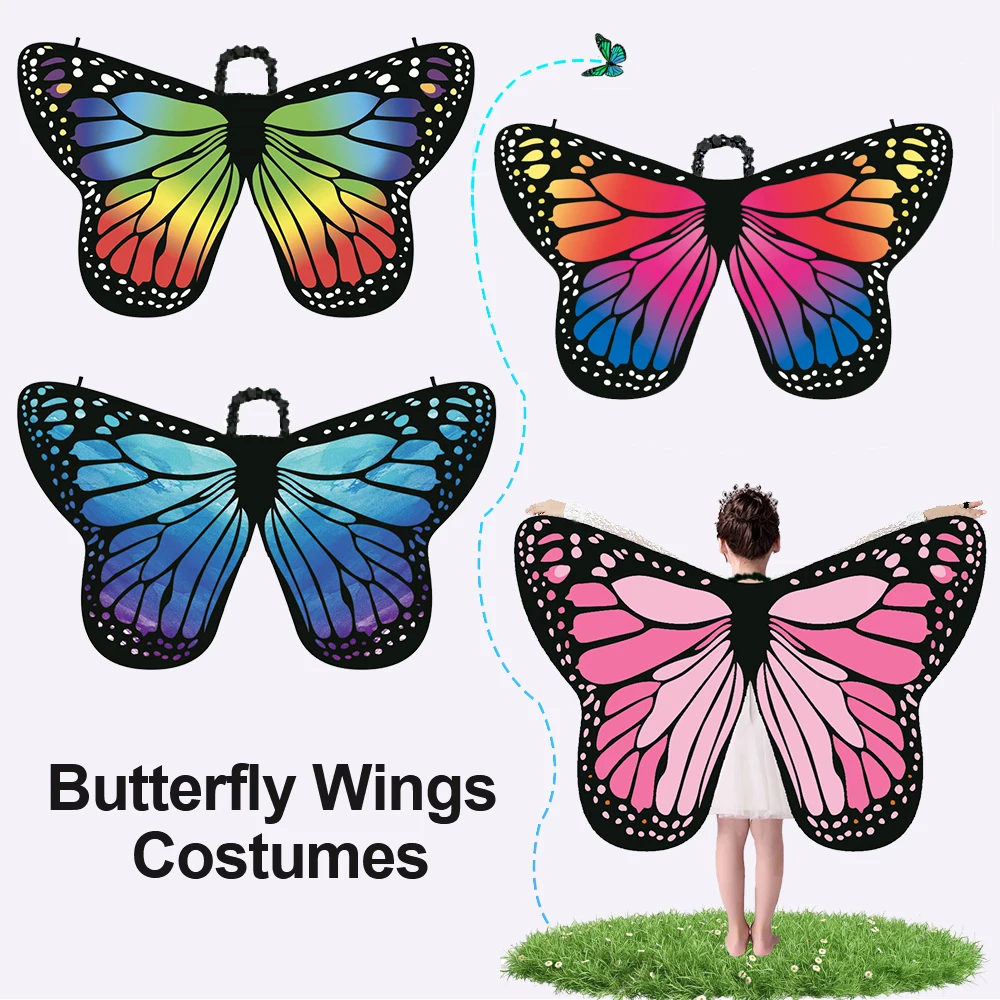 Rainbow Fairy Butterfly Wings Costume for Kids Fairy Monarch Butterfly Wings Costumes for Girls with Masks and Hairbands