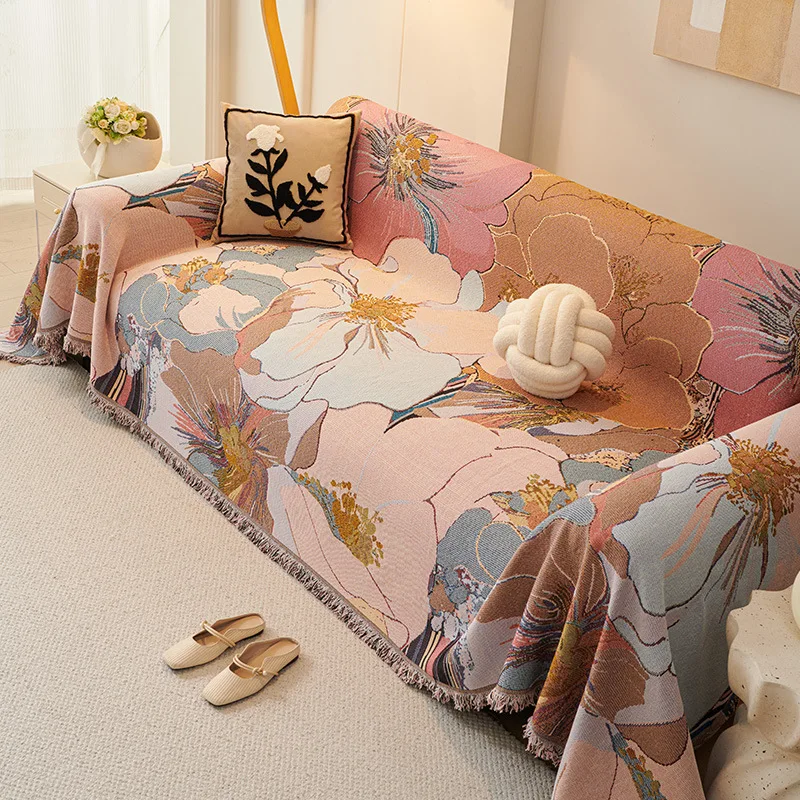 Living Room Sofas Covers Full Set Couch Towel Floral Anti Slip Sofa Towel With Skirt Furniture Cover Prevent Cat Scratch