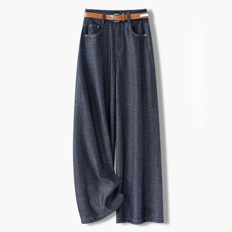 Denim Narrow Wide-leg Pants Women Spring New Style High-waisted Slimming Elegant Linen Straight-leg Pants Fashionable Commuting