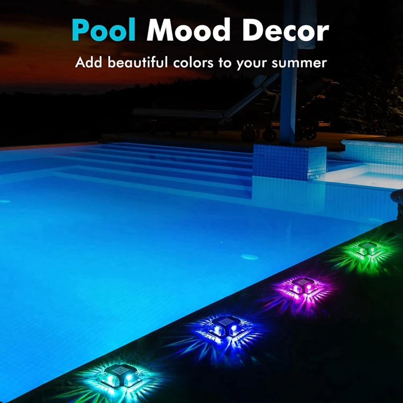 Paquete de 4 luces solares para cubierta de piscina, luces laterales para suelo de piscina, accesorios para exteriores sobre el suelo y el suelo