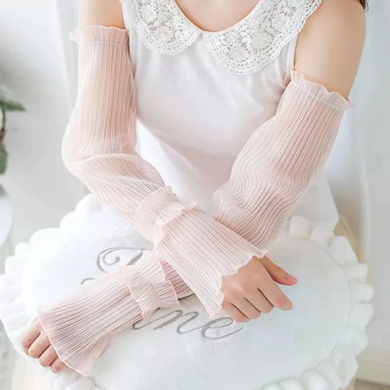 Cute Sweet Summer Mesh Gauze Thin Lace Sun Protection Arm Sleeve Ladies Female UV Protection Ice Silk Sleeves for Women