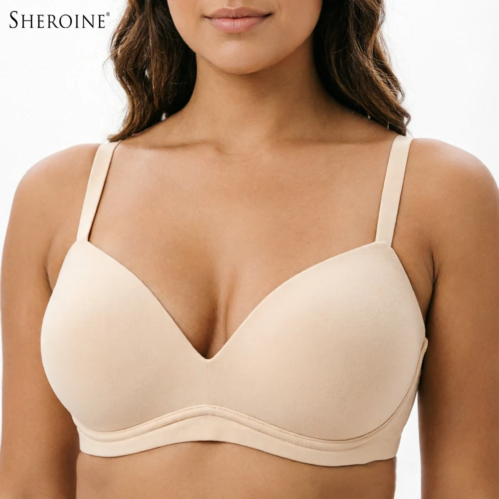 Sujetador push-up de talla grande Sheroine, cómodo para el uso diario, sin aros, con relleno grueso y espalda en forma de X o U, que proporciona una mayor sujeción.