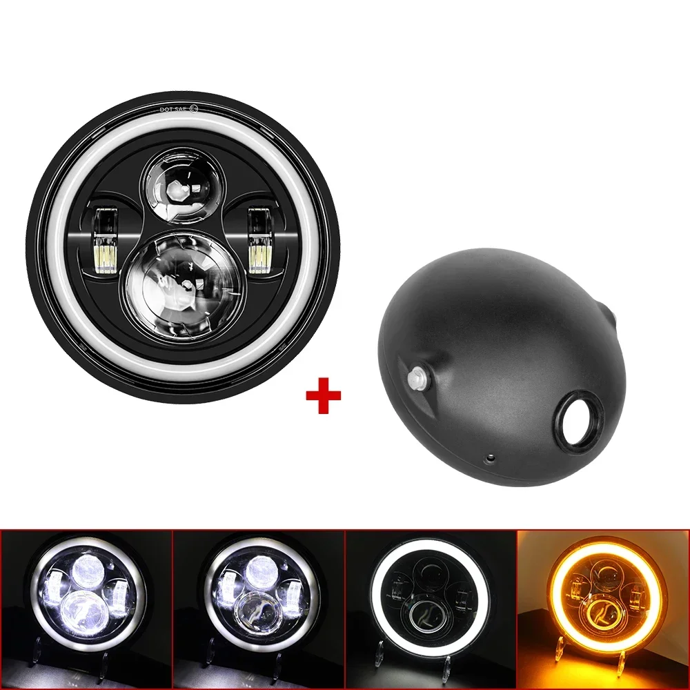 Universele 7 "Led Motorfiets Koplamp DRL Koplamp Voor Honda Yamaha Suzuki Victory Kawasaki 7.5 Inch Lamp Behuizing Accessoires