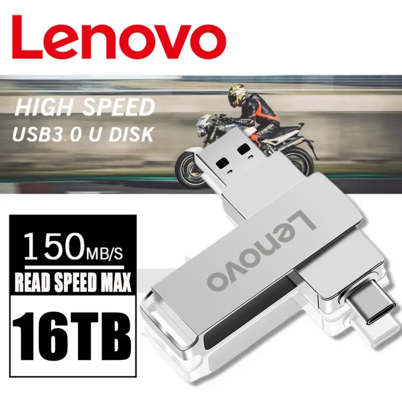 Lenovo 16TB USB 3.0 Flash Drive U Disk Type-C Interface High Speed Transfer 1TB 2TB Large Capacity Metal Pendrive Memoria Stick