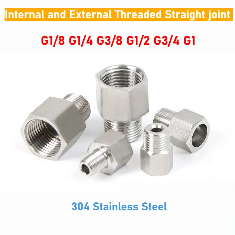 1pcs 304 Stainless Steel Pipe Fitting Connector Adapter G1/8 G1/4 G3/8 G1/2 G3/4 G1 Female Turn To Male For Pressure Gauge