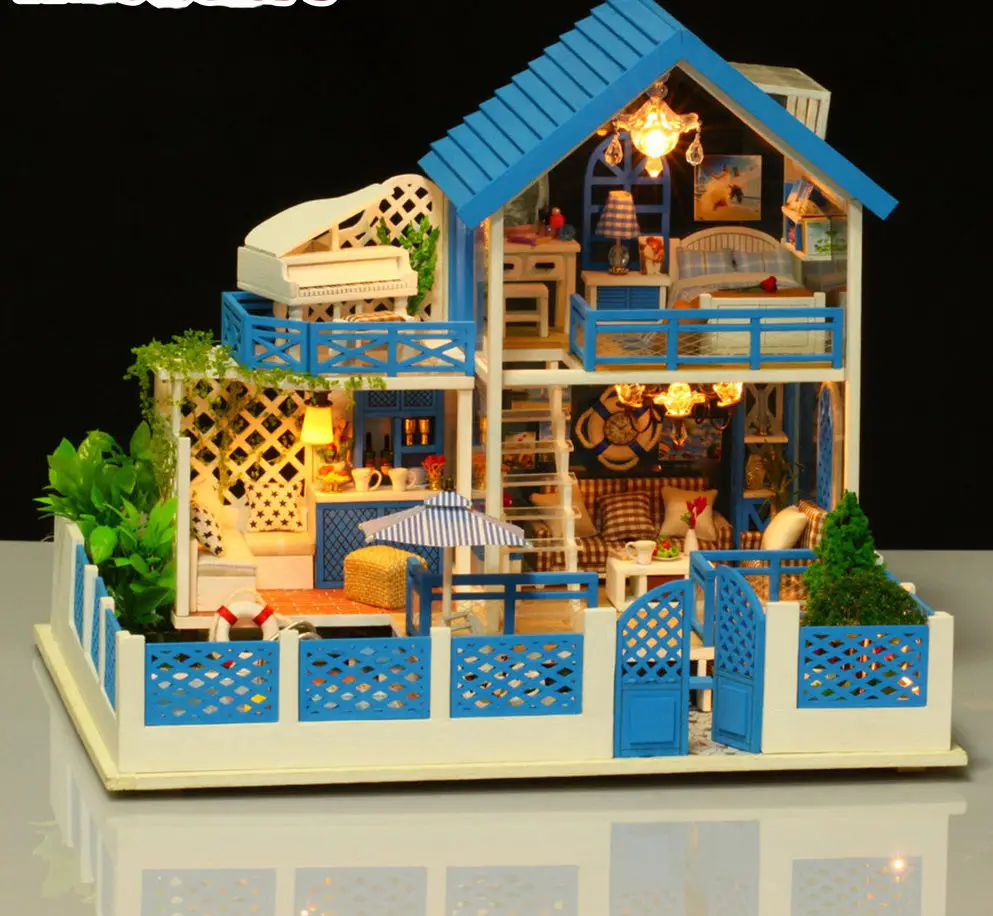 ชุดวิลล่า DIY ธีมทะเลอีเจียน - โมเดลบ้านริมชายฝั่งแบบประกอบเองพร้อมไฟประดับ ตกแต่งสไตล์ทะเล ของขวัญวันเกิดสุดน่ารัก