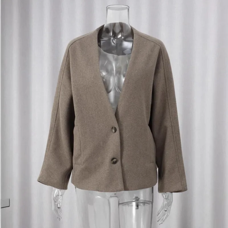 Gray Brown Frosted Velvet Retro Loose Lapel Coat European And American 2025 Autumn And Winter New Woolen Fashion Coat For Women